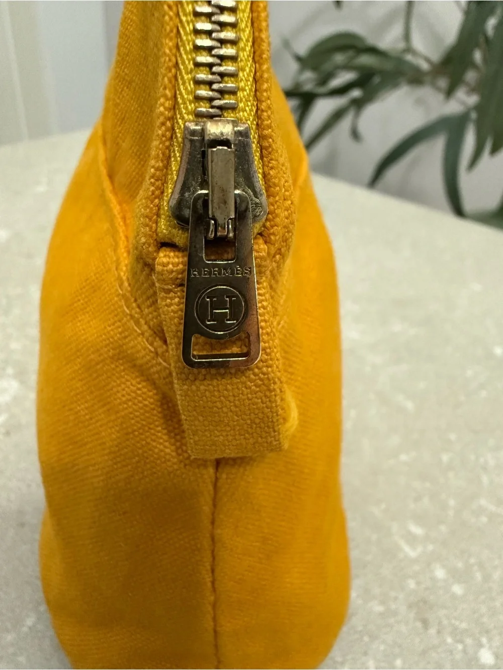 Hermes Bolide Pouch MM Yellow Canvas Travel Cosmetic Bag